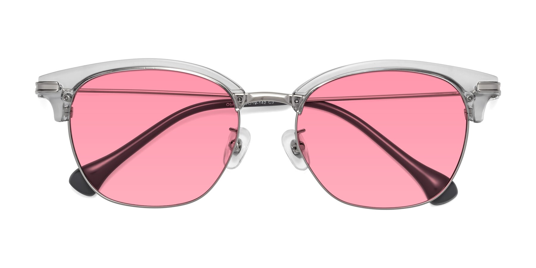 Folded Front of Obrien in Clear Gray-Silver with Pink Tinted Lenses