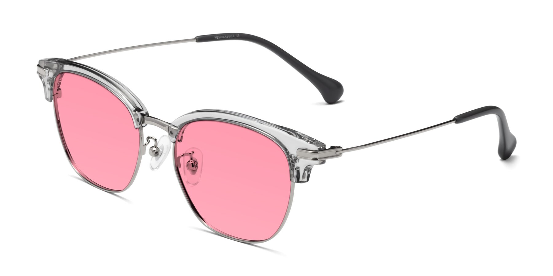 Angle of Obrien in Clear Gray-Silver with Pink Tinted Lenses