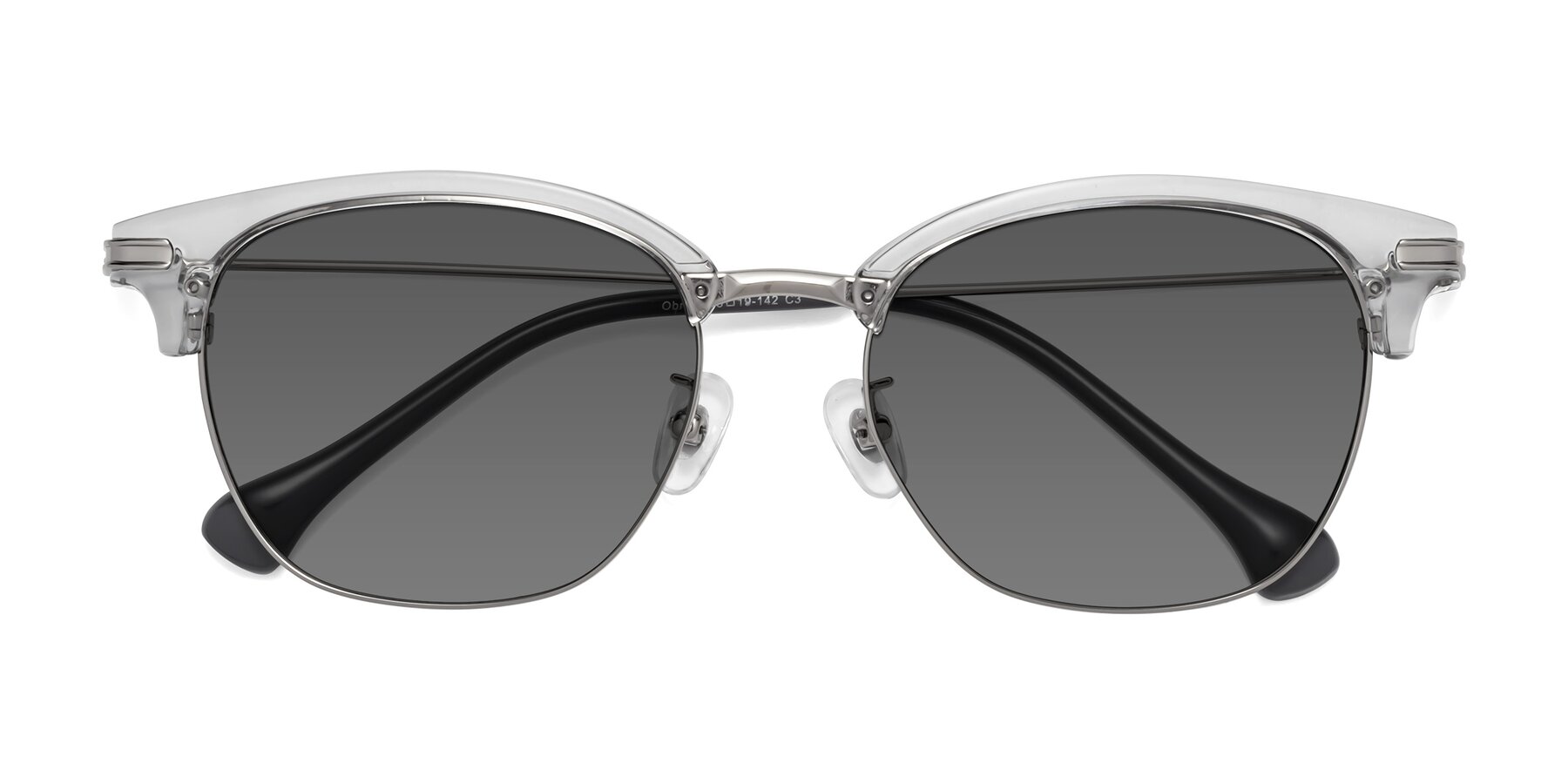 Folded Front of Obrien in Clear Gray-Silver with Medium Gray Tinted Lenses