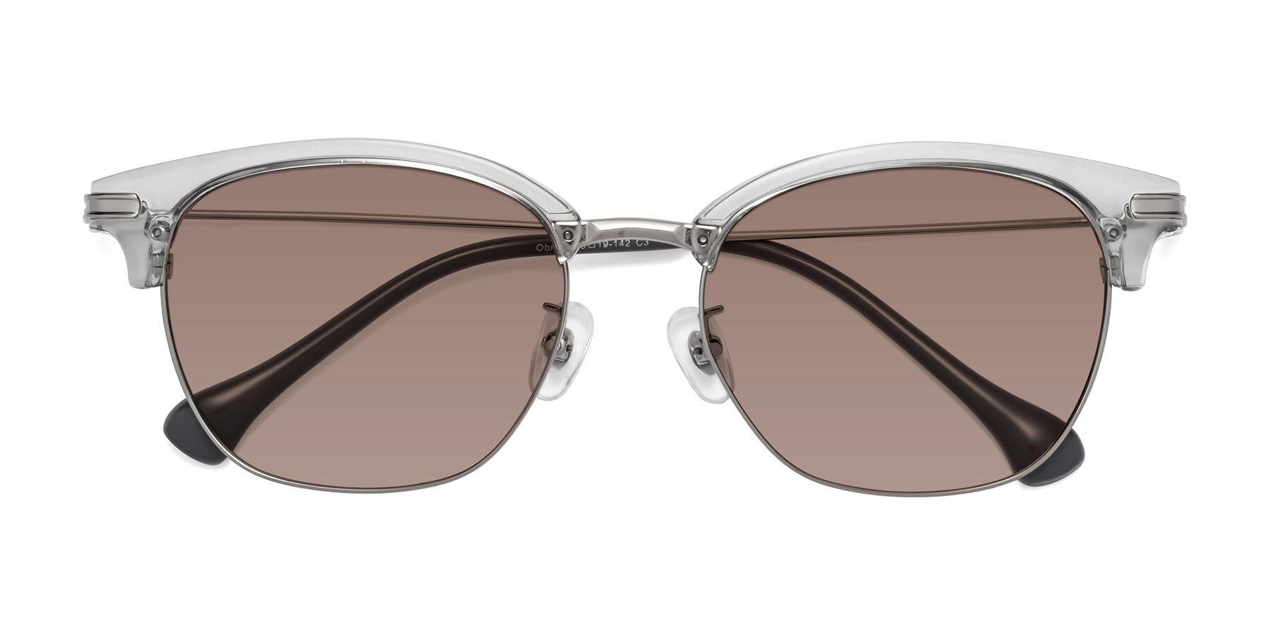 Folded Front of Obrien in Clear Gray-Silver with Medium Brown Tinted Lenses