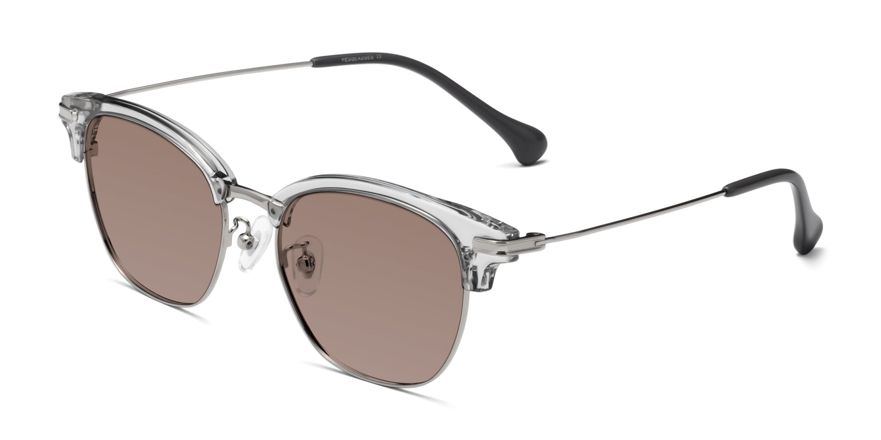Angle of Obrien in Clear Gray-Silver with Medium Brown Tinted Lenses