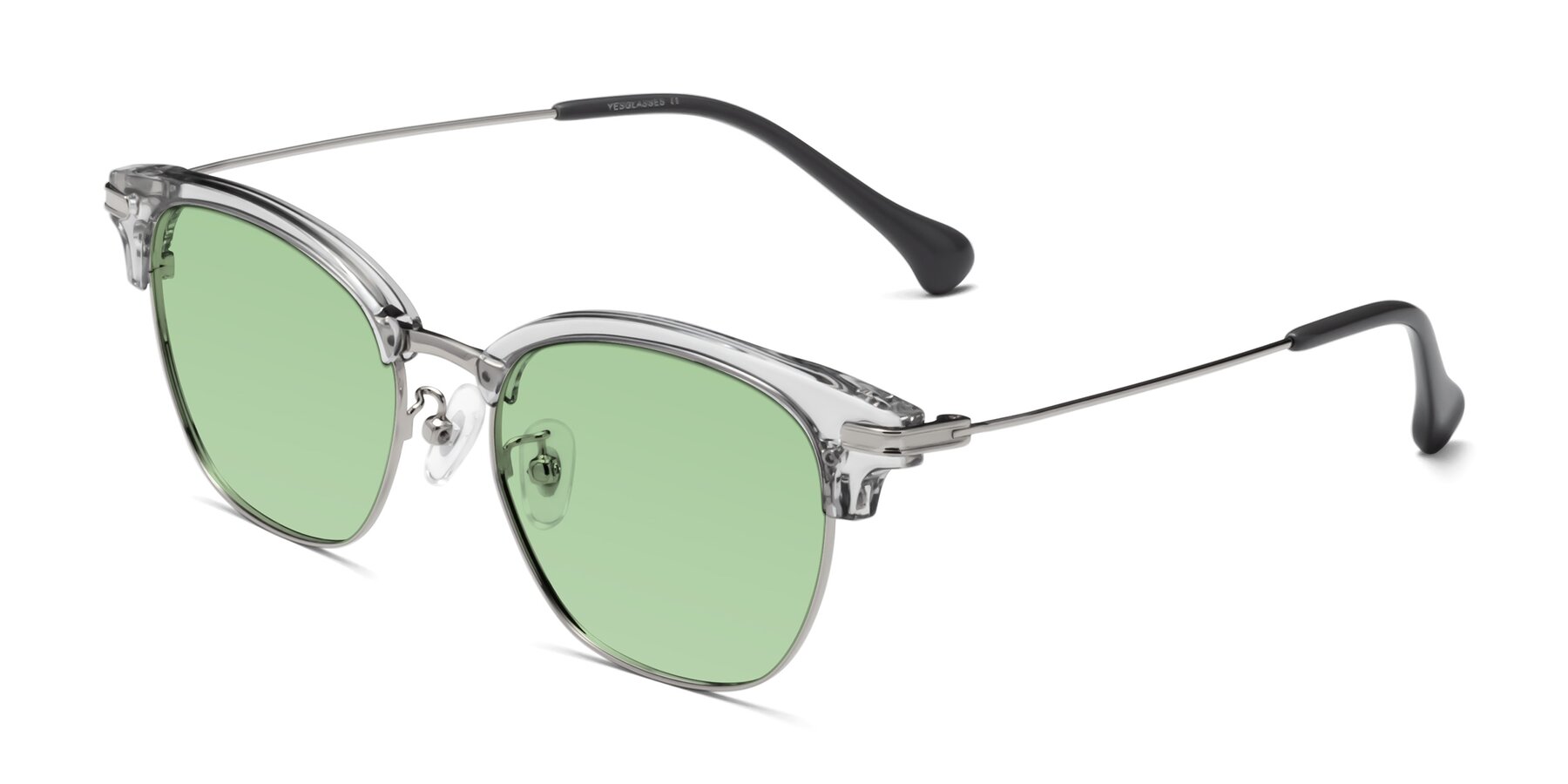 Angle of Obrien in Clear Gray-Silver with Medium Green Tinted Lenses