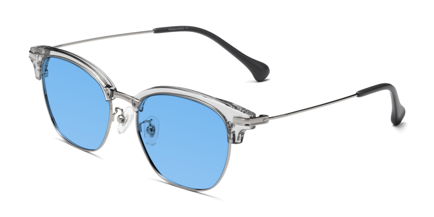 Angle of Obrien in Clear Gray-Silver with Medium Blue Tinted Lenses