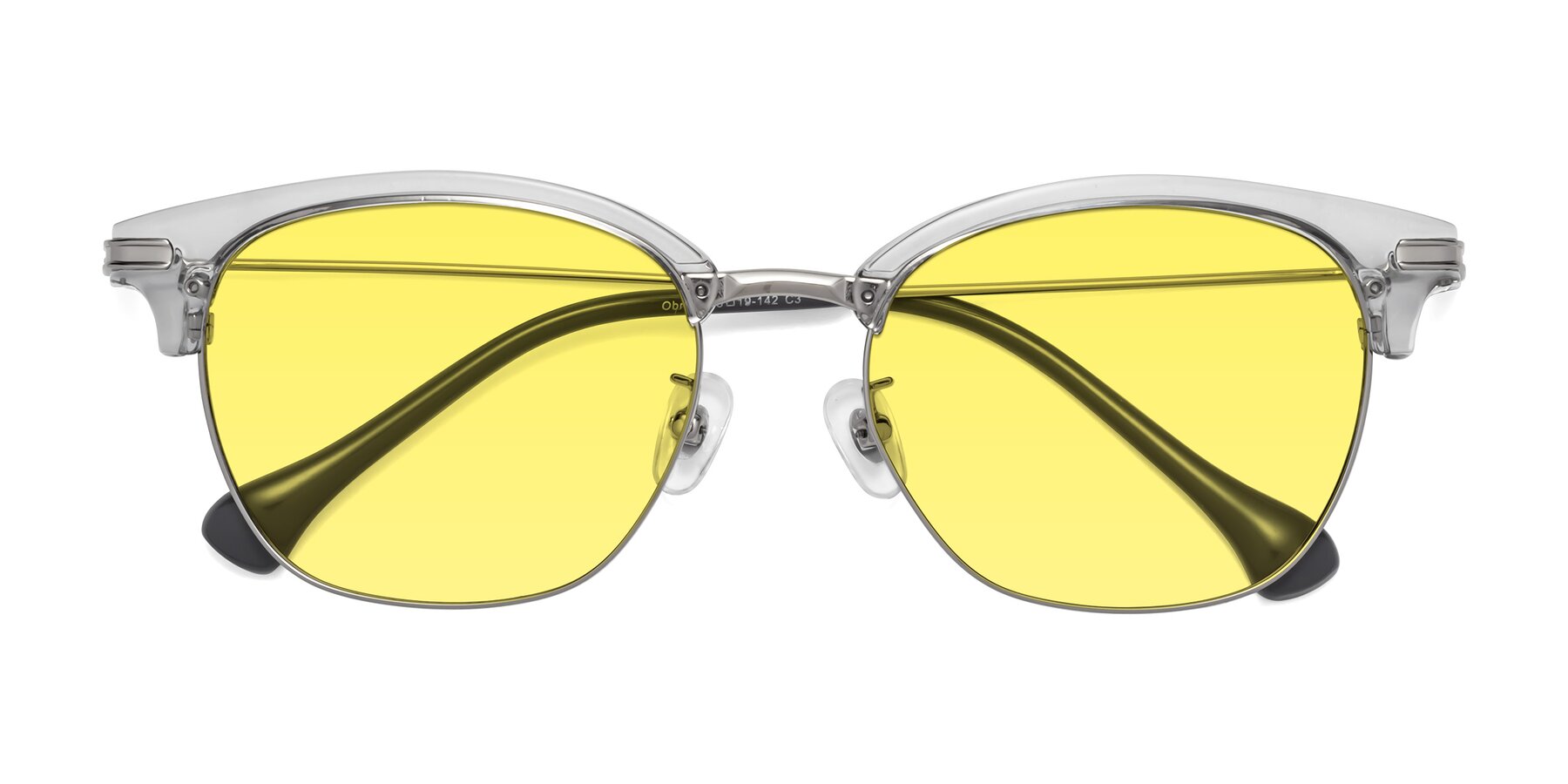 Folded Front of Obrien in Clear Gray-Silver with Medium Yellow Tinted Lenses