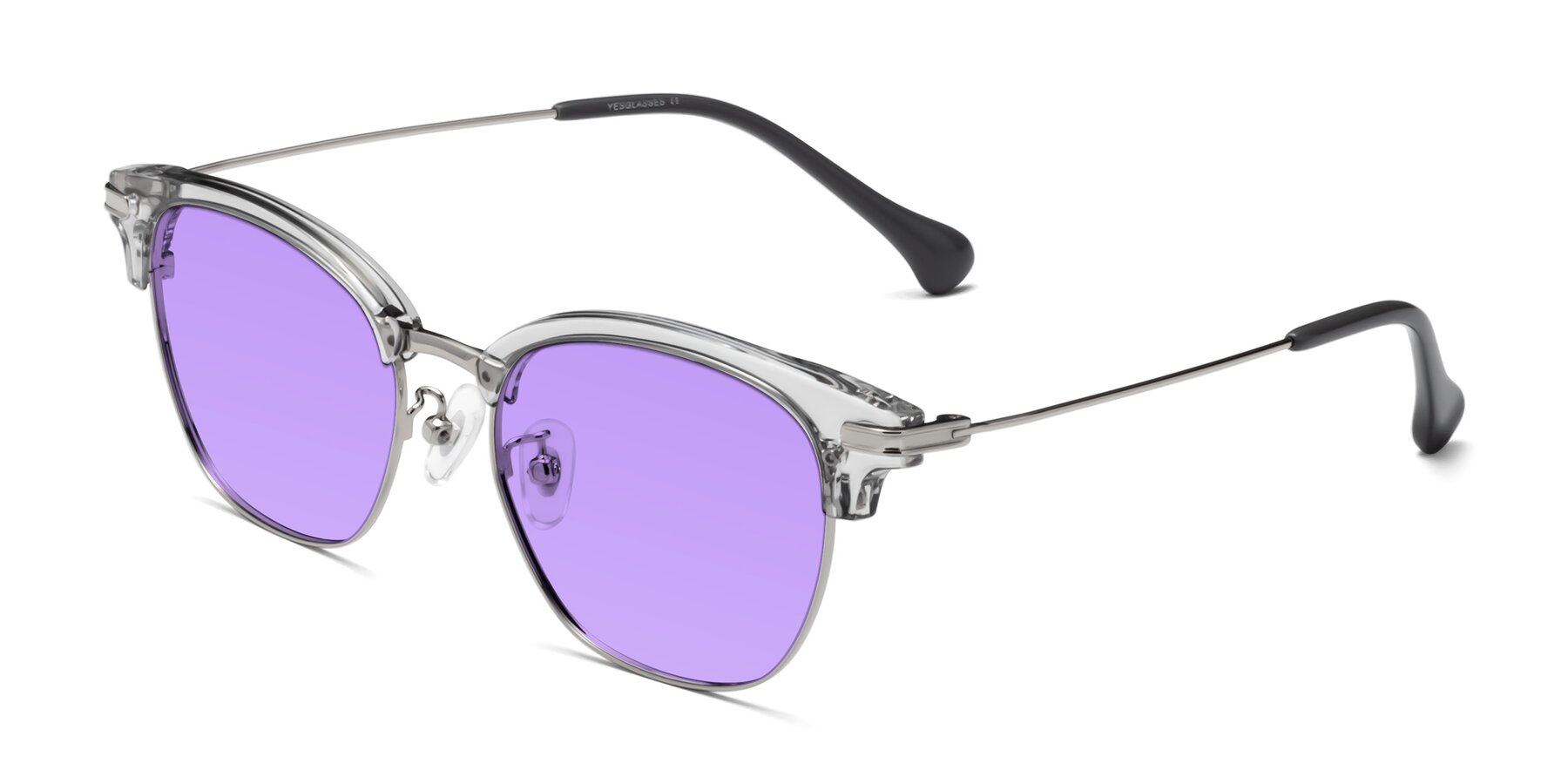 Angle of Obrien in Clear Gray-Silver with Medium Purple Tinted Lenses