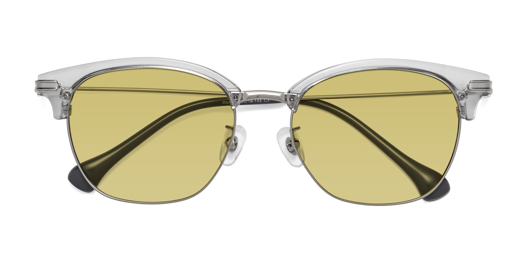 Folded Front of Obrien in Clear Gray-Silver with Medium Champagne Tinted Lenses