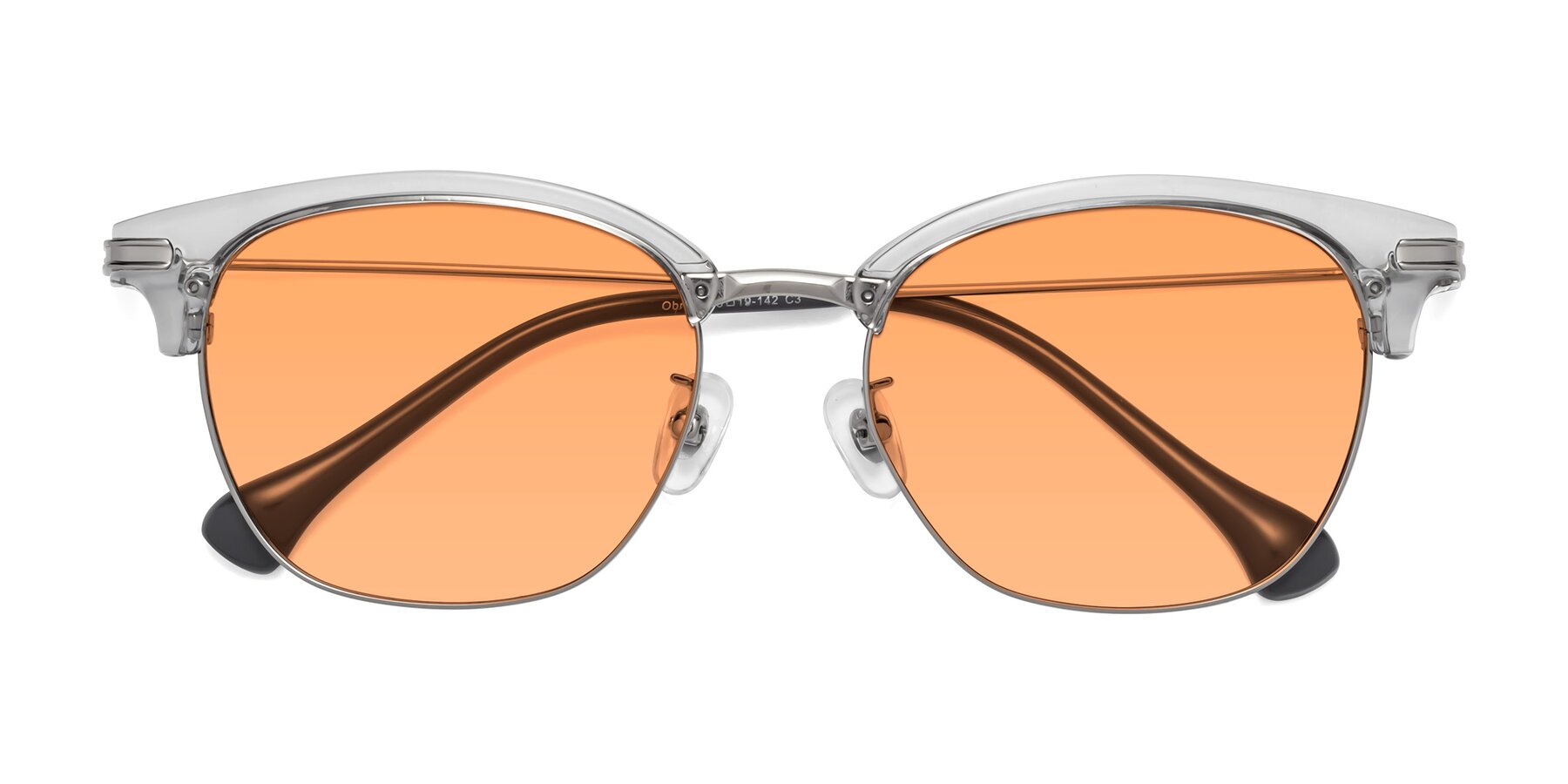 Folded Front of Obrien in Clear Gray-Silver with Medium Orange Tinted Lenses