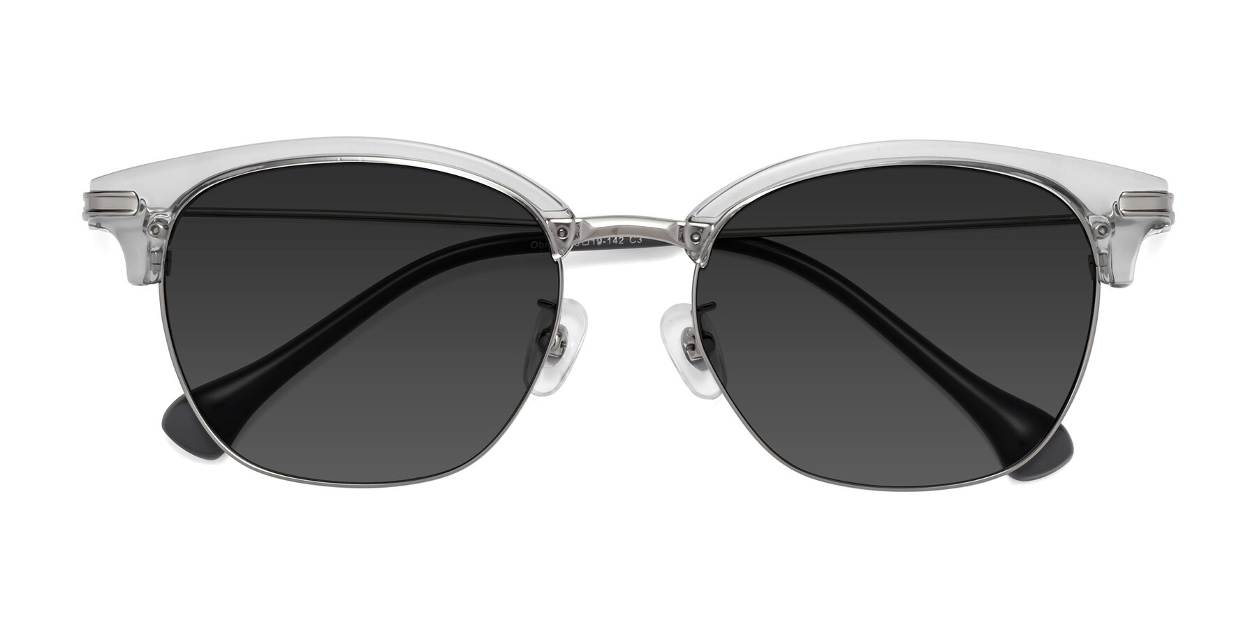 Folded Front of Obrien in Clear Gray-Silver with Gray Tinted Lenses