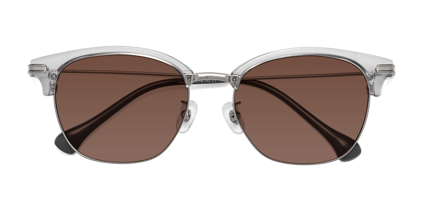 Folded Front of Obrien in Clear Gray-Silver with Brown Tinted Lenses
