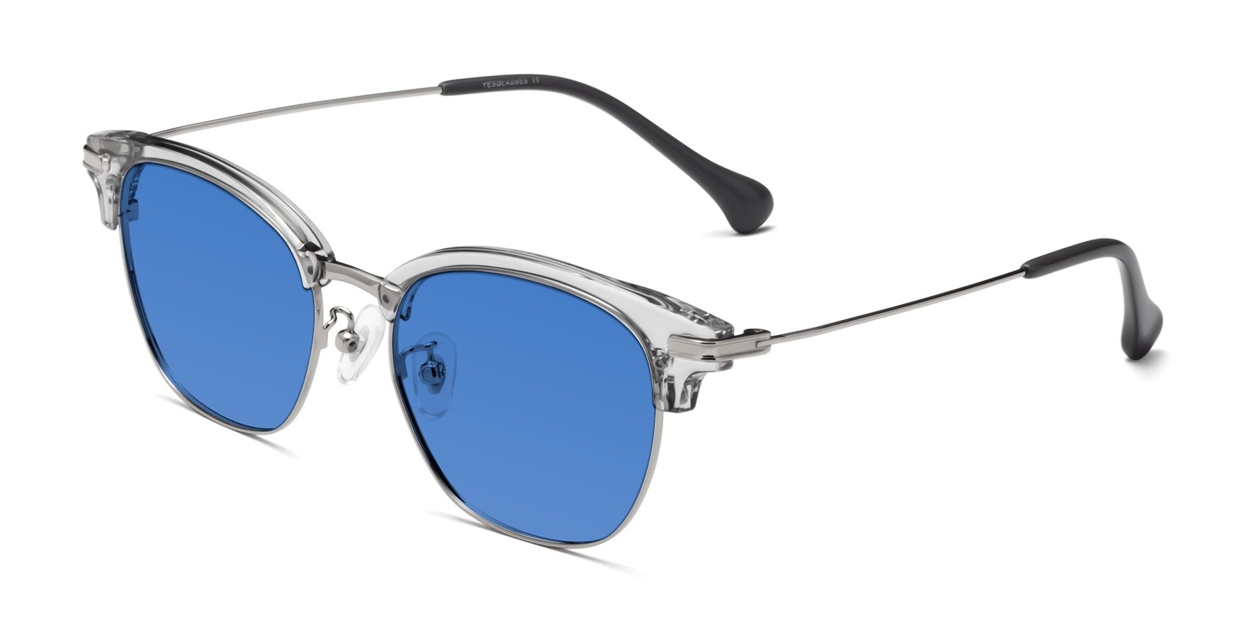Angle of Obrien in Clear Gray-Silver with Blue Tinted Lenses