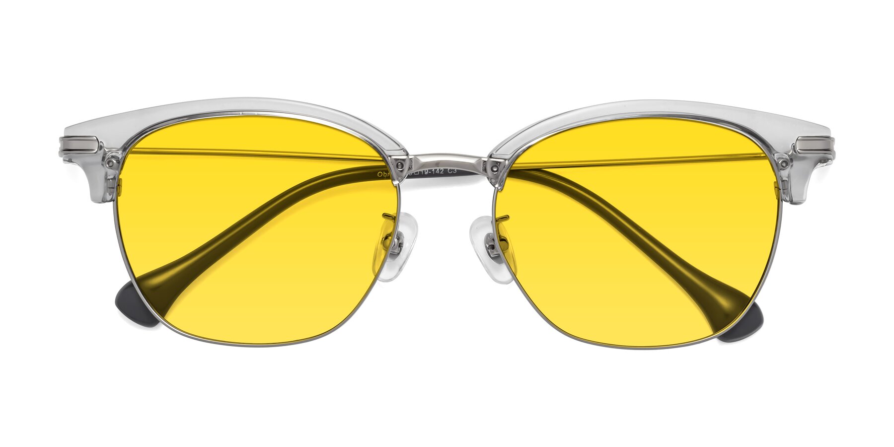 Folded Front of Obrien in Clear Gray-Silver with Yellow Tinted Lenses