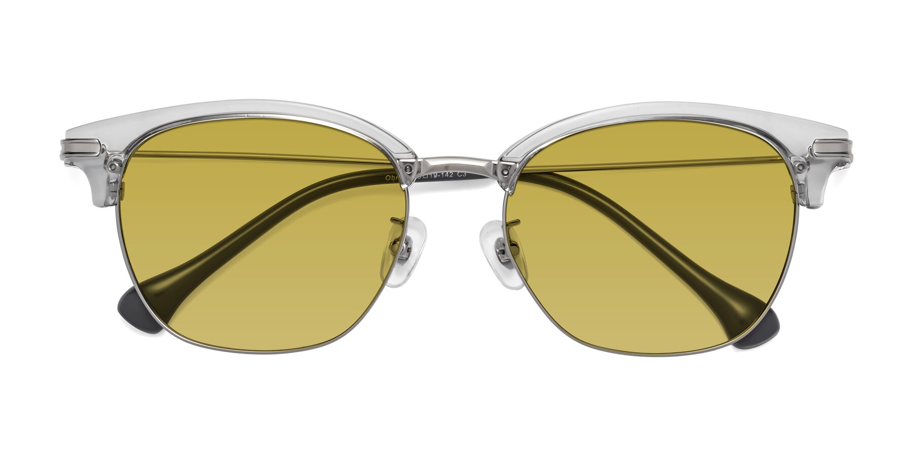 Folded Front of Obrien in Clear Gray-Silver with Champagne Tinted Lenses