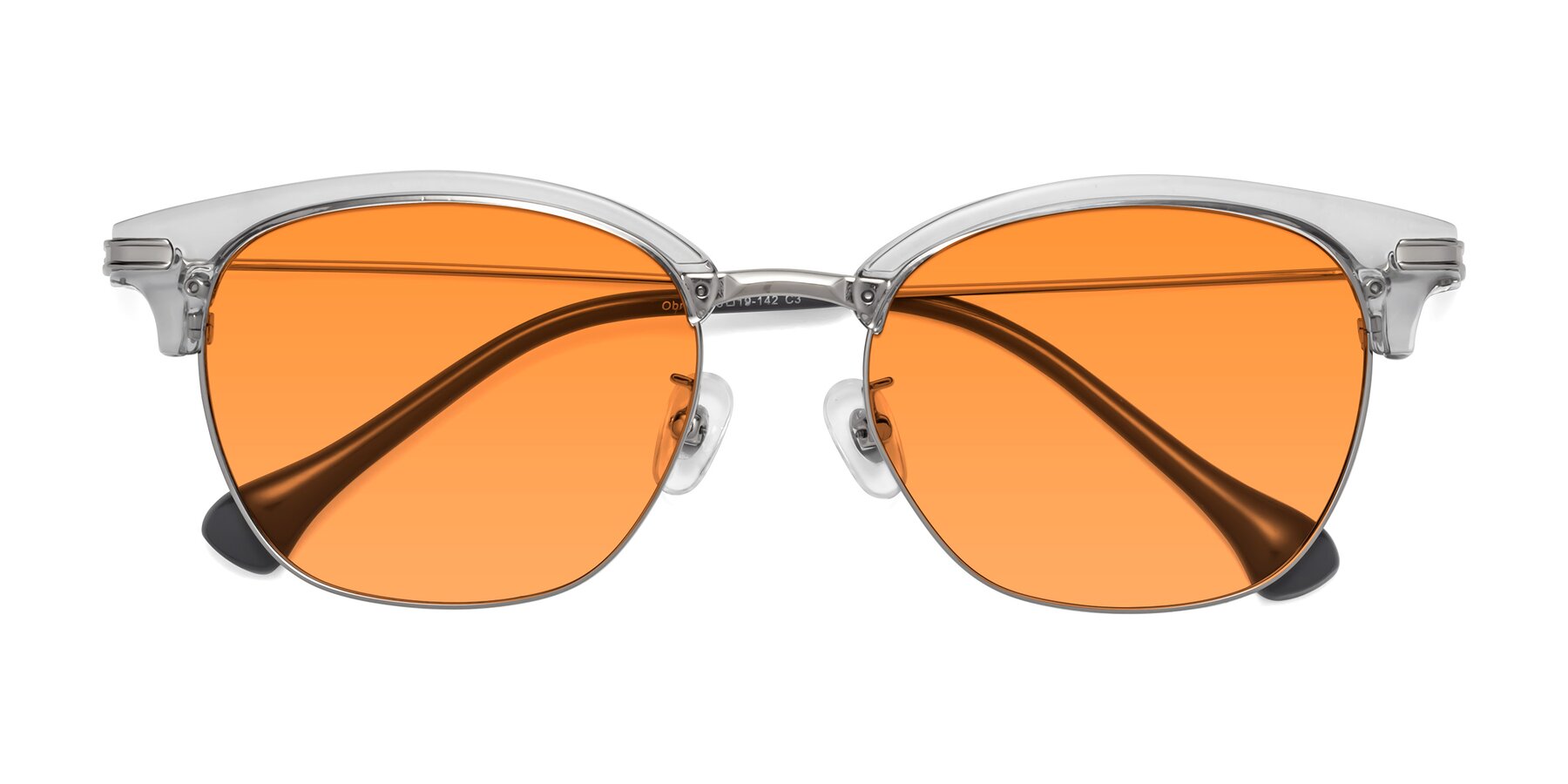 Folded Front of Obrien in Clear Gray-Silver with Orange Tinted Lenses