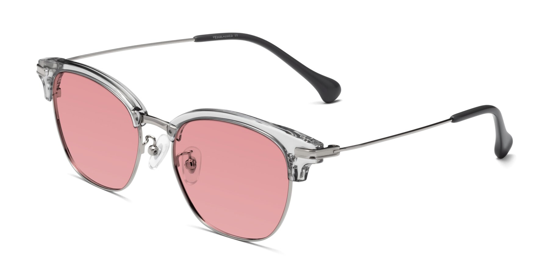 Angle of Obrien in Clear Gray-Silver with Medium Garnet Tinted Lenses