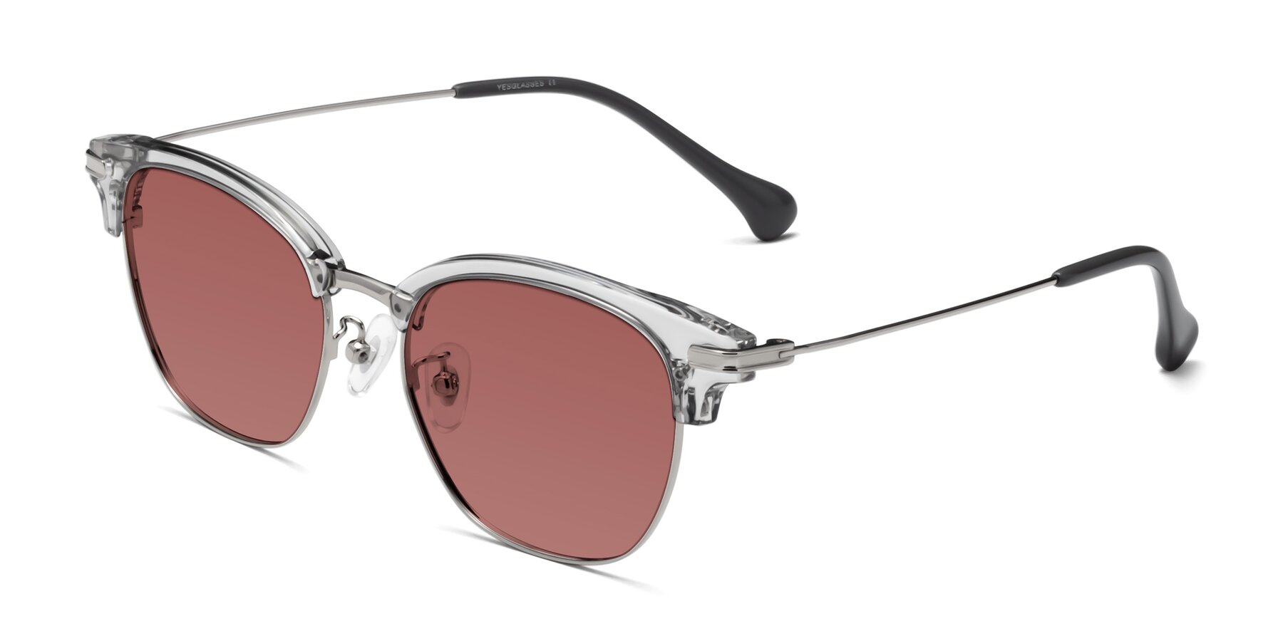 Angle of Obrien in Clear Gray-Silver with Garnet Tinted Lenses