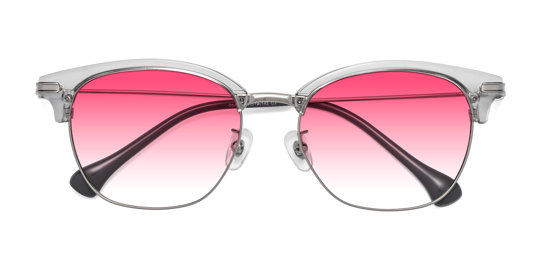 Folded Front of Obrien in Clear Gray-Silver with Pink Gradient Lenses