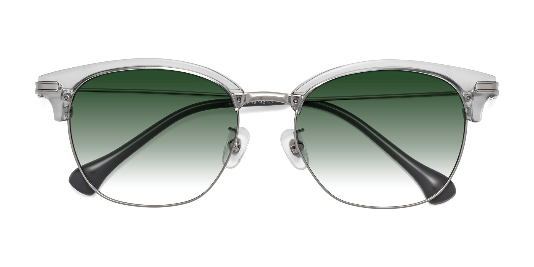 Folded Front of Obrien in Clear Gray-Silver with Green Gradient Lenses