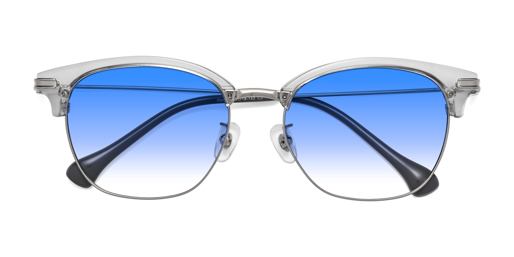 Folded Front of Obrien in Clear Gray-Silver with Blue Gradient Lenses
