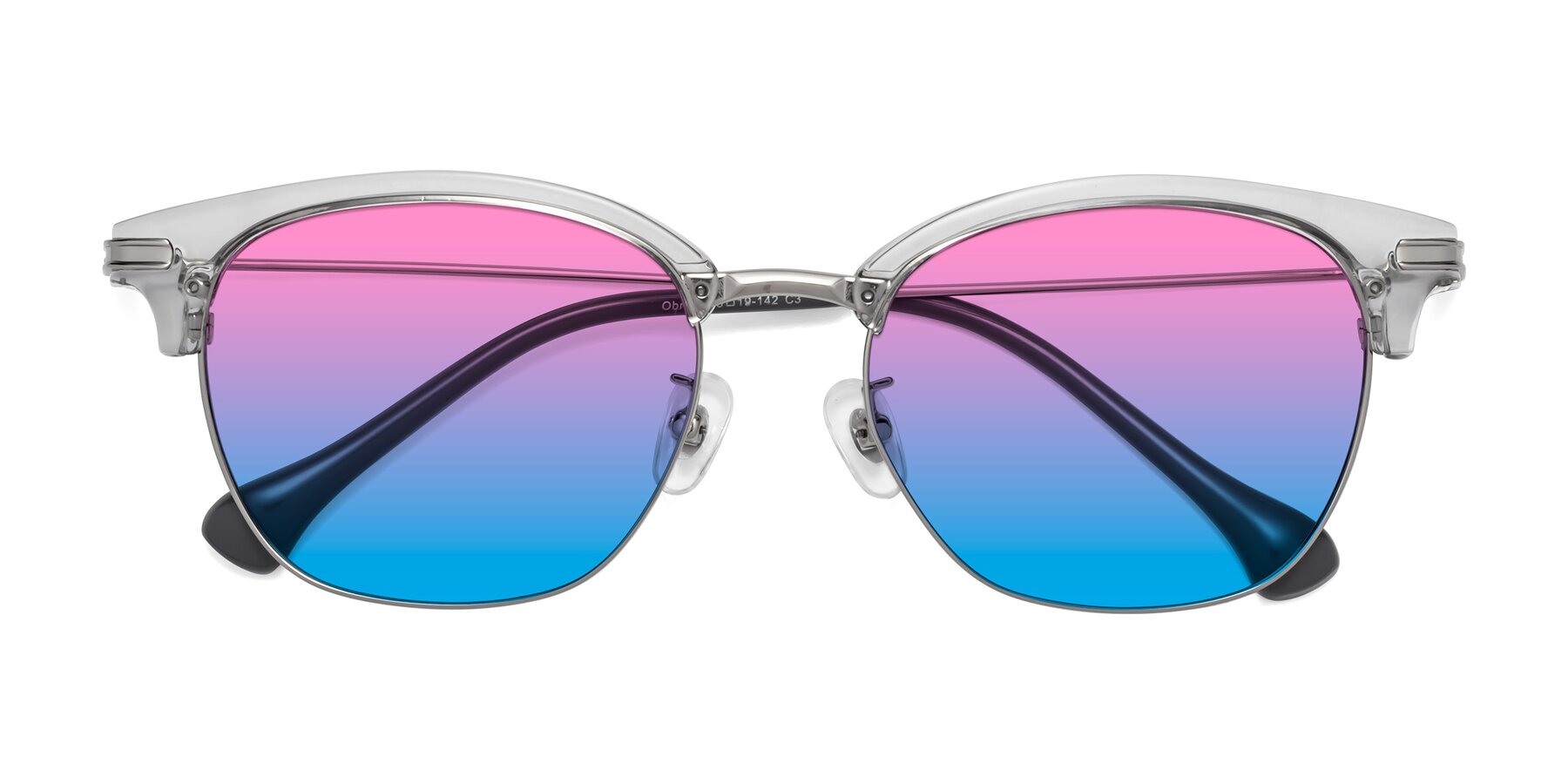 Folded Front of Obrien in Clear Gray-Silver with Pink / Blue Gradient Lenses