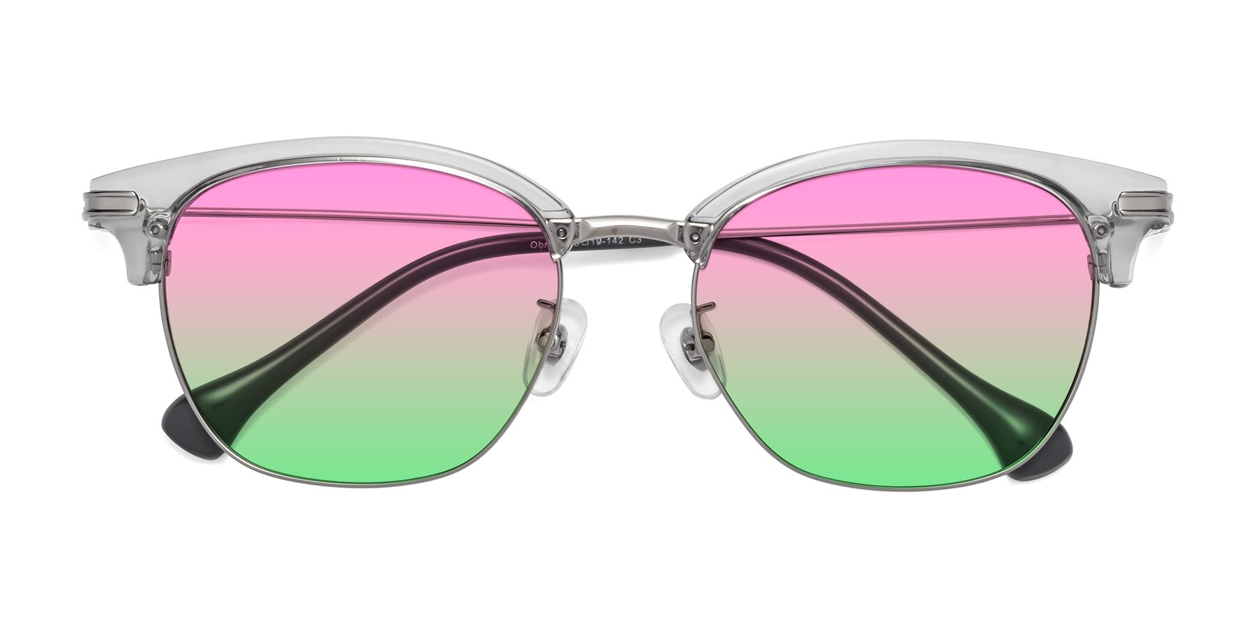 Folded Front of Obrien in Clear Gray-Silver with Pink / Green Gradient Lenses