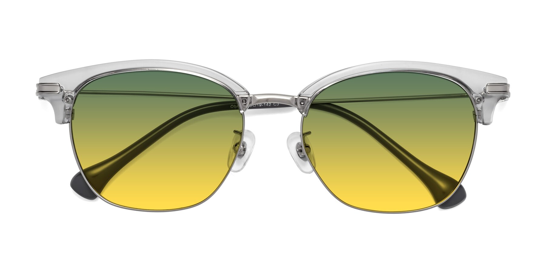 Folded Front of Obrien in Clear Gray-Silver with Green / Yellow Gradient Lenses