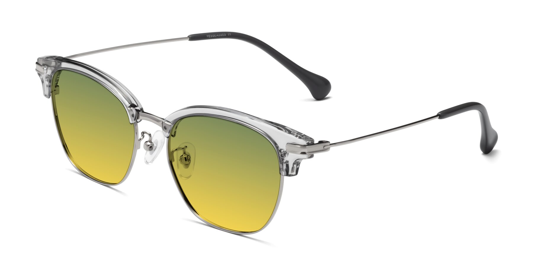 Angle of Obrien in Clear Gray-Silver with Green / Yellow Gradient Lenses