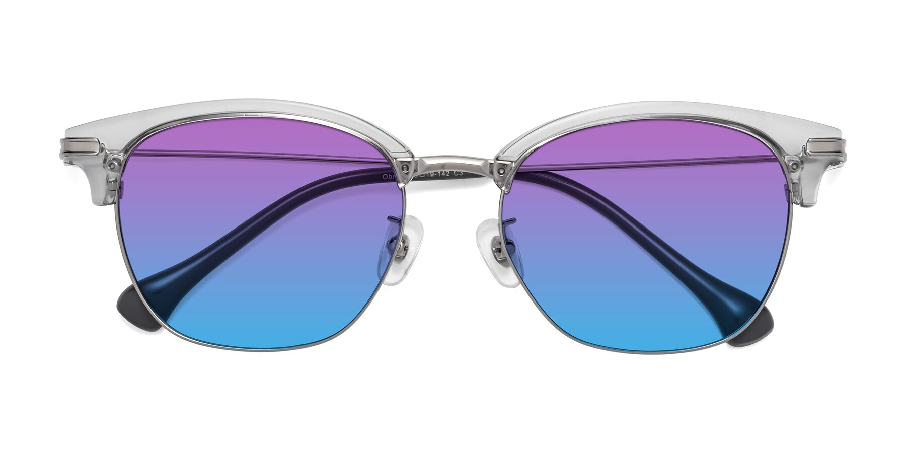 Folded Front of Obrien in Clear Gray-Silver with Purple / Blue Gradient Lenses