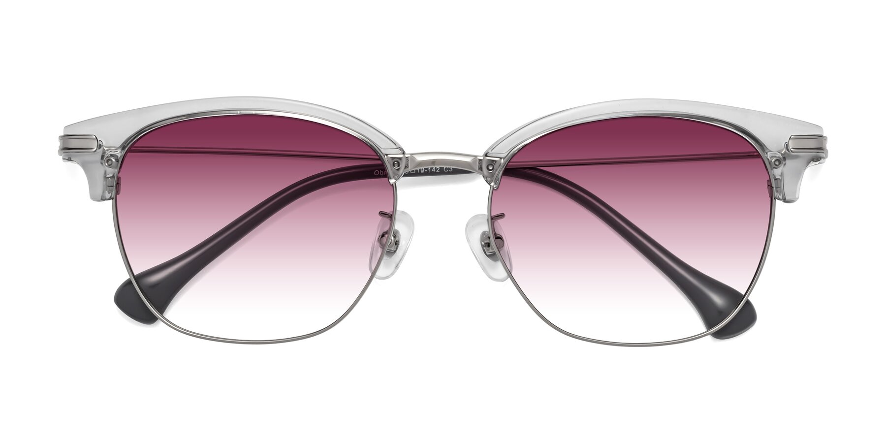 Folded Front of Obrien in Clear Gray-Silver with Wine Gradient Lenses