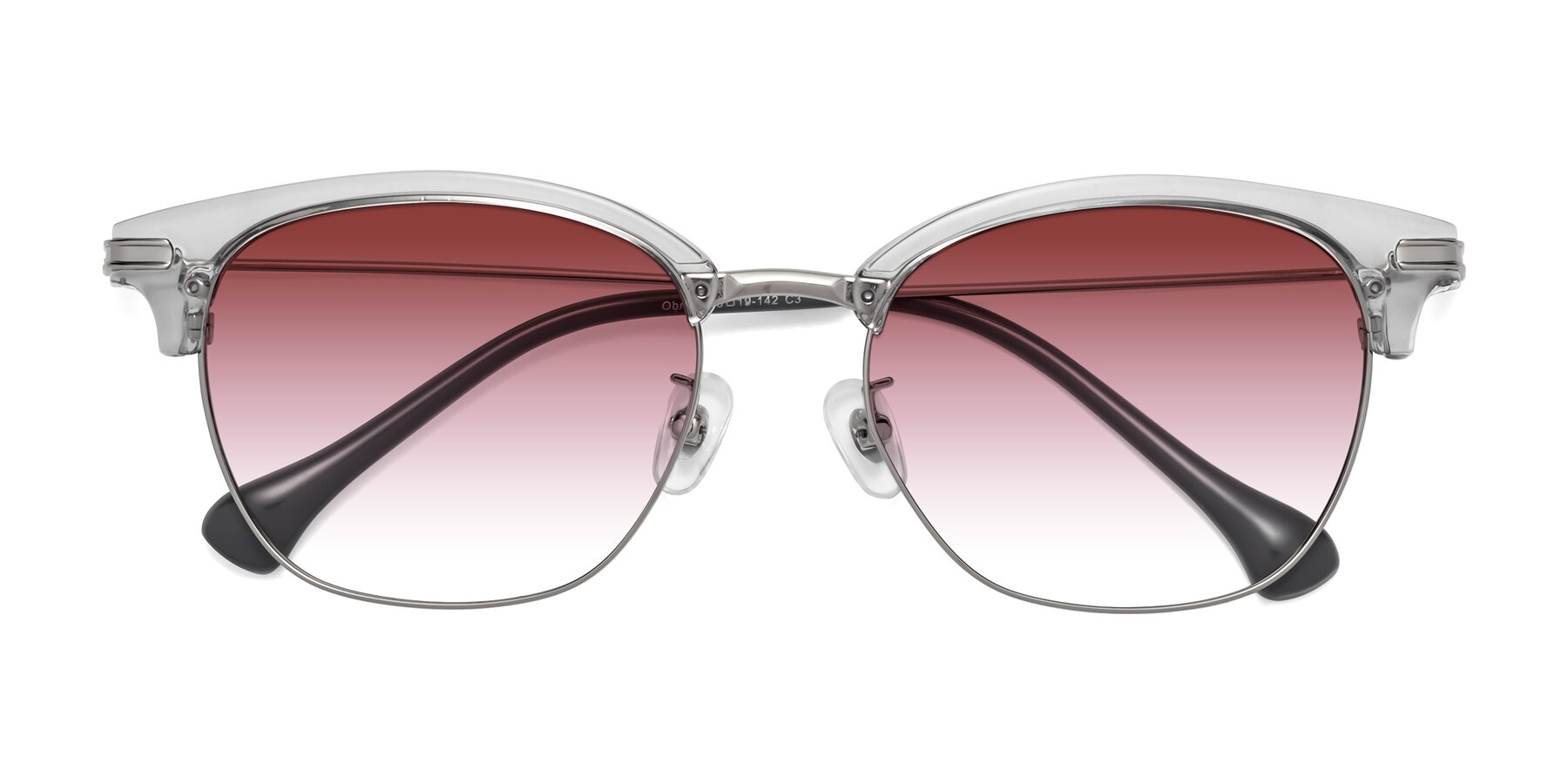 Folded Front of Obrien in Clear Gray-Silver with Garnet Gradient Lenses