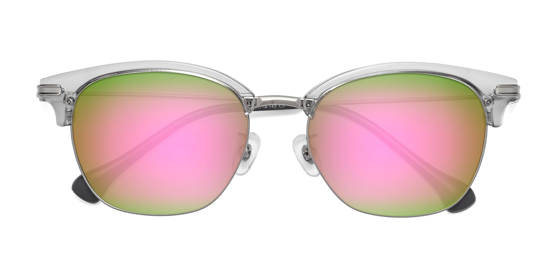 Folded Front of Obrien in Clear Gray-Silver with Pink Mirrored Lenses