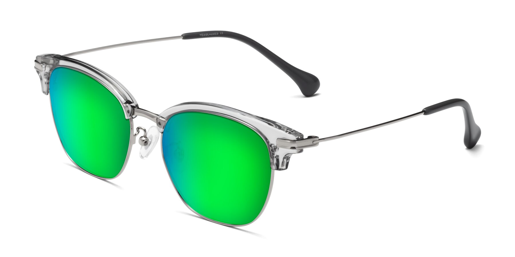 Angle of Obrien in Clear Gray-Silver with Green Mirrored Lenses