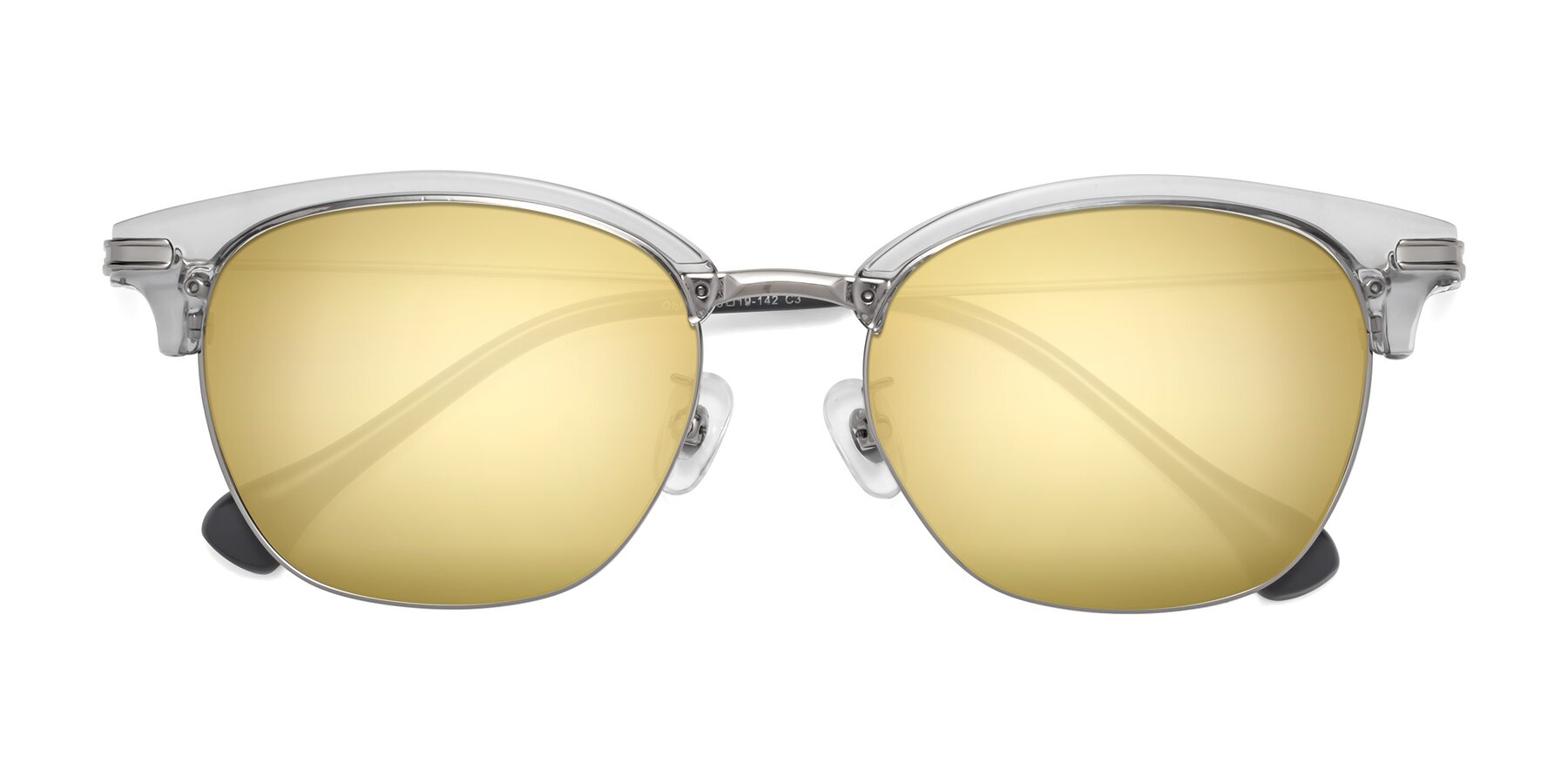 Folded Front of Obrien in Clear Gray-Silver with Gold Mirrored Lenses