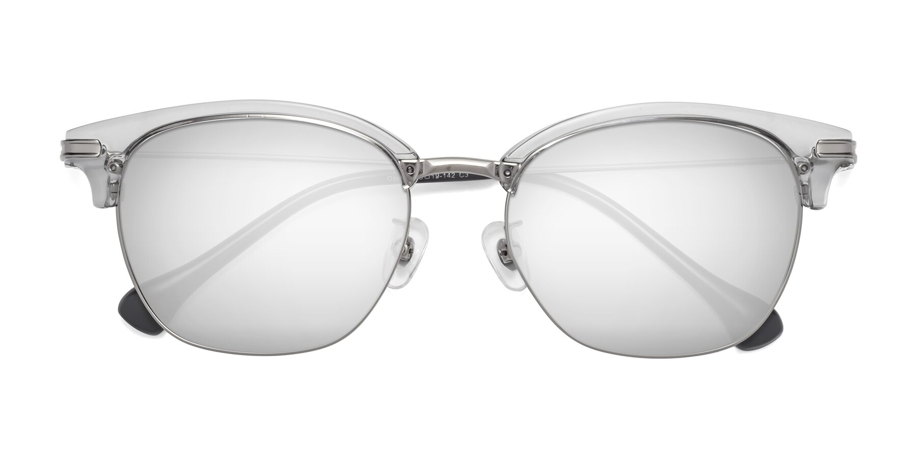 Folded Front of Obrien in Clear Gray-Silver with Silver Mirrored Lenses