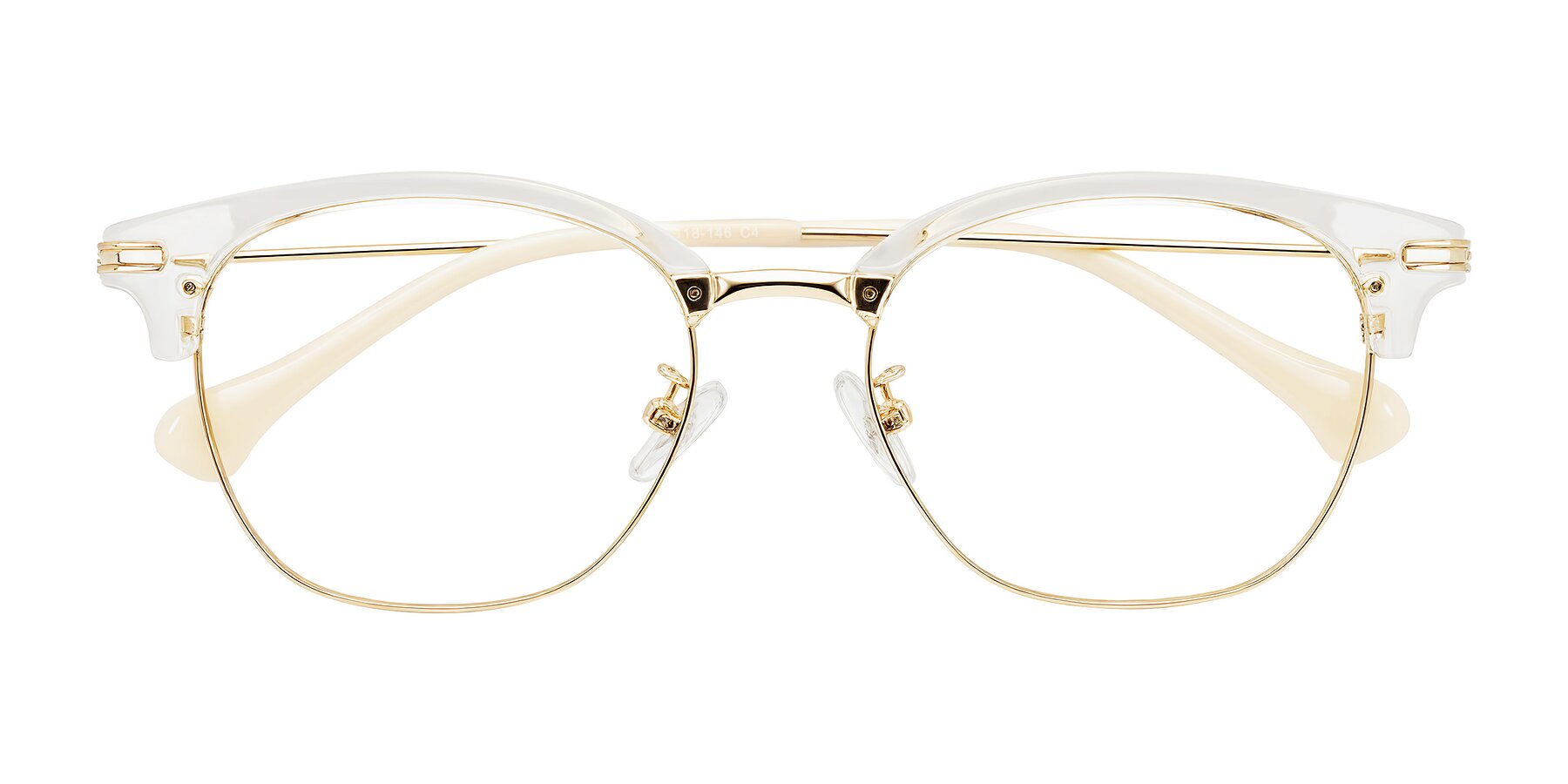 Folded Front of Obrien in Clear/Gold with Clear Eyeglass Lenses