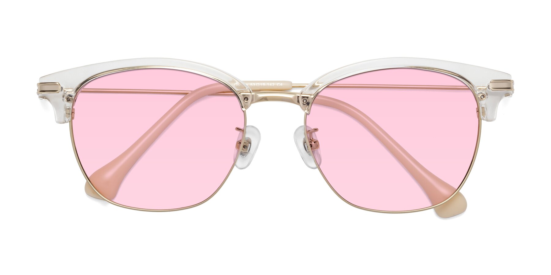 Folded Front of Obrien in Clear-Gold with Light Pink Tinted Lenses