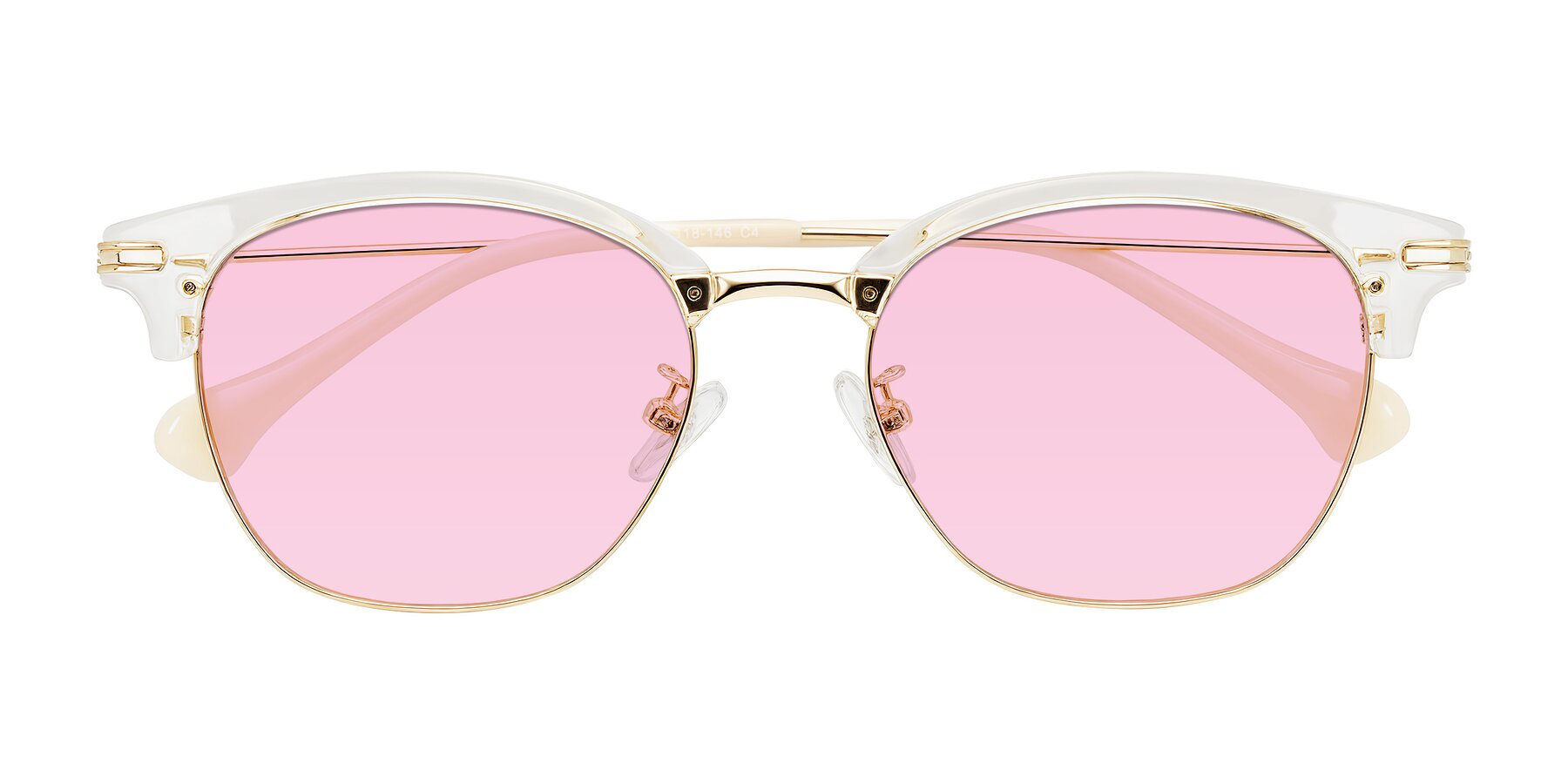 Folded Front of Obrien in Clear/Gold with Light Pink Tinted Lenses