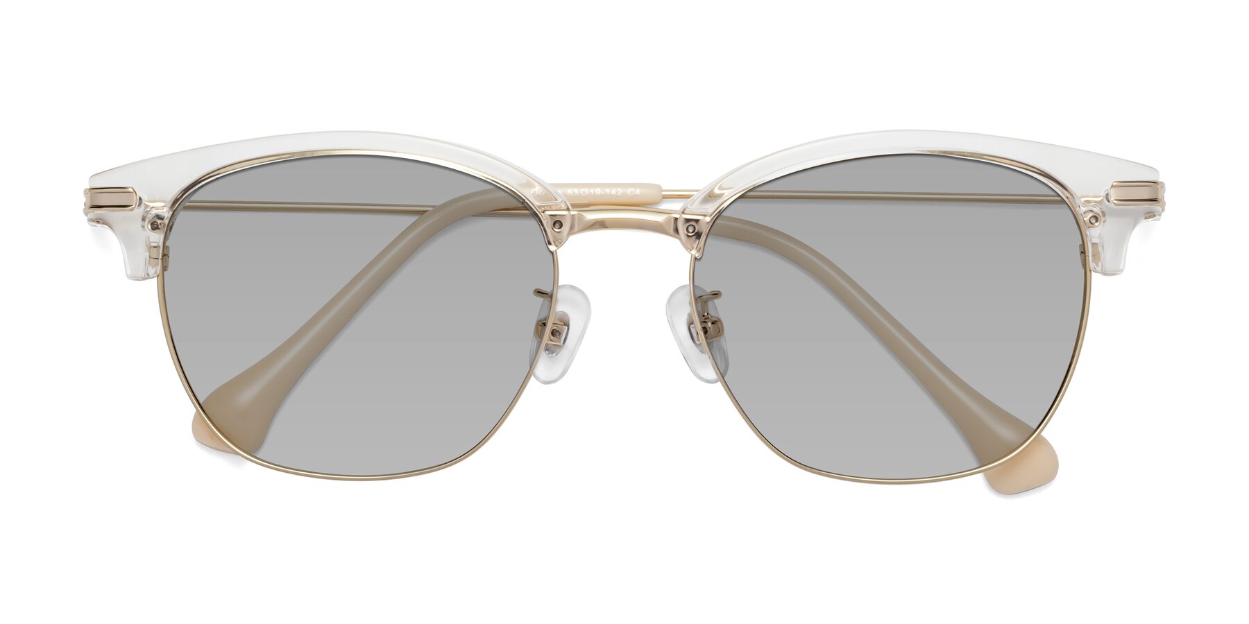 Folded Front of Obrien in Clear-Gold with Light Gray Tinted Lenses