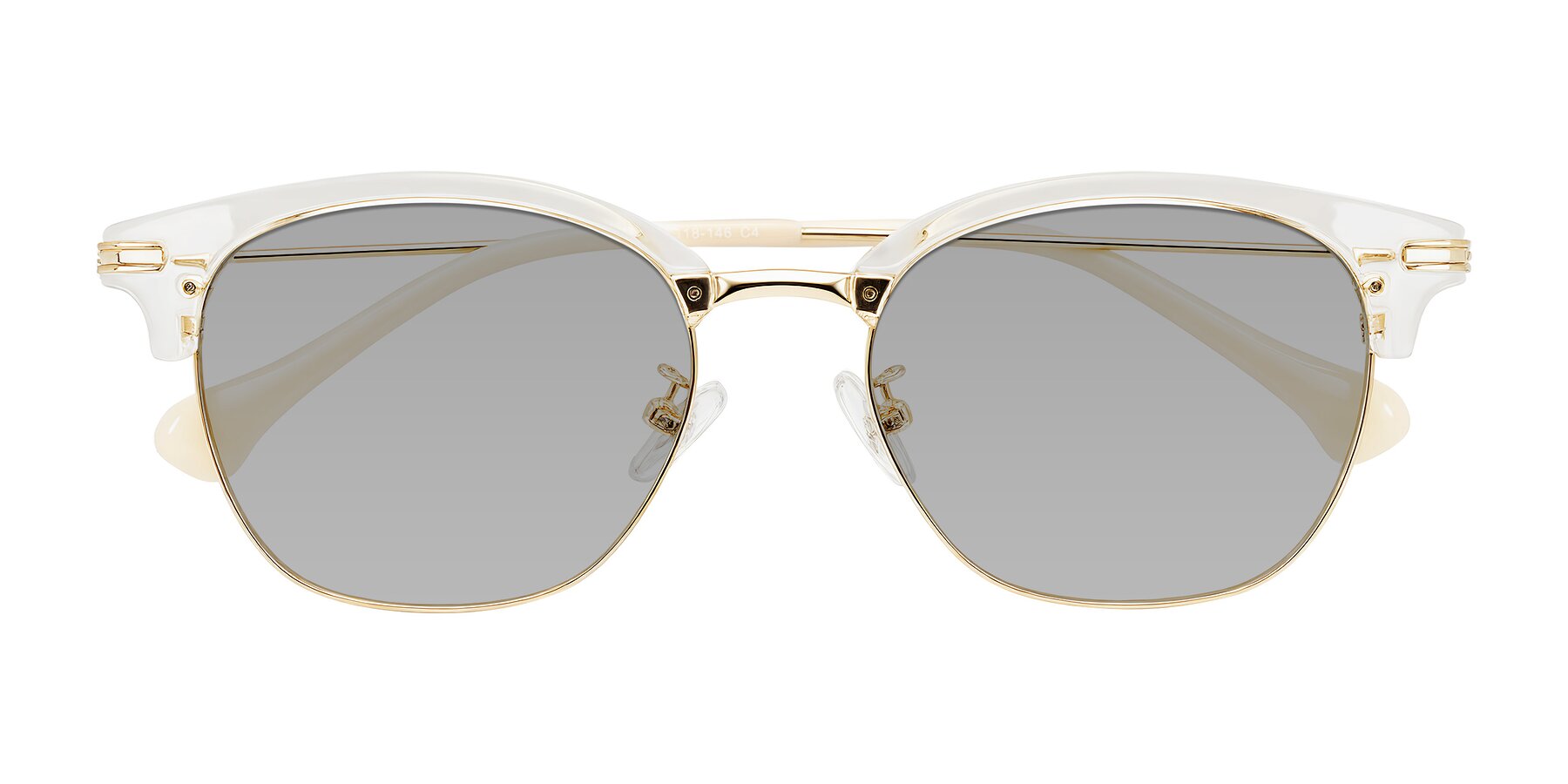 Folded Front of Obrien in Clear/Gold with Light Gray Tinted Lenses