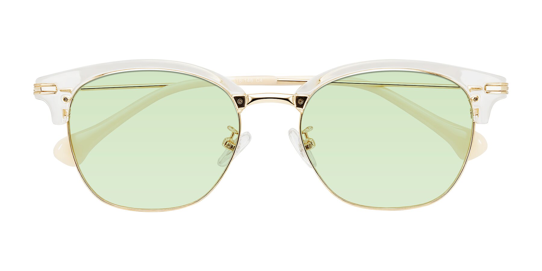Folded Front of Obrien in Clear/Gold with Light Green Tinted Lenses