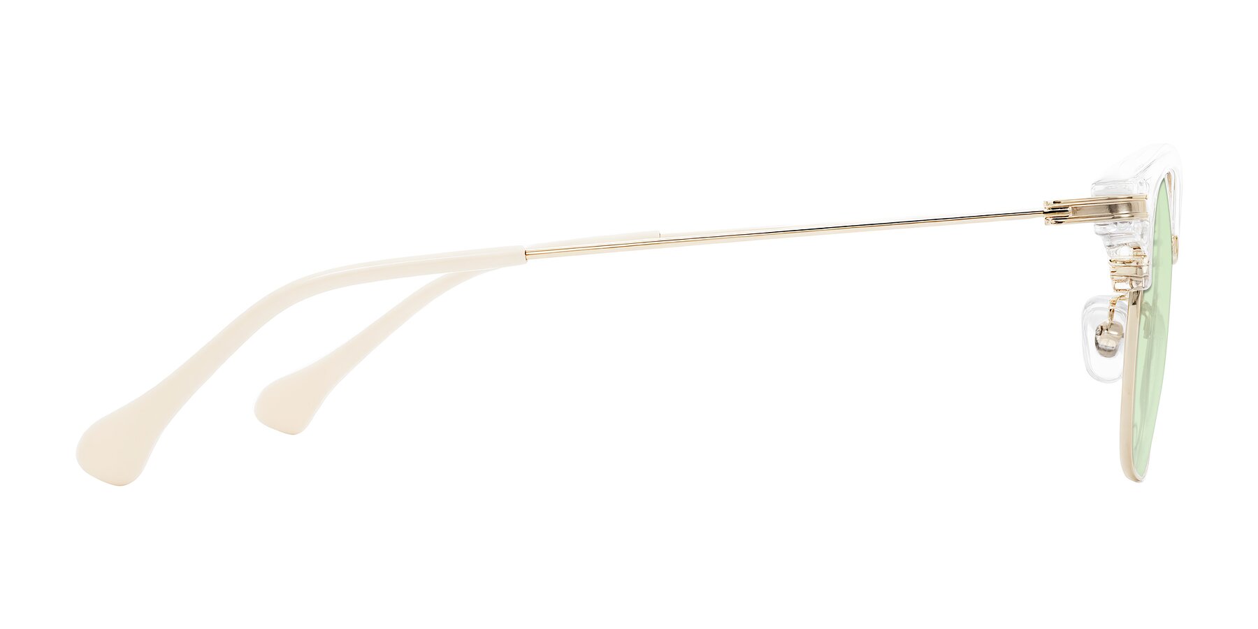 Side of Obrien in Clear/Gold with Light Green Tinted Lenses