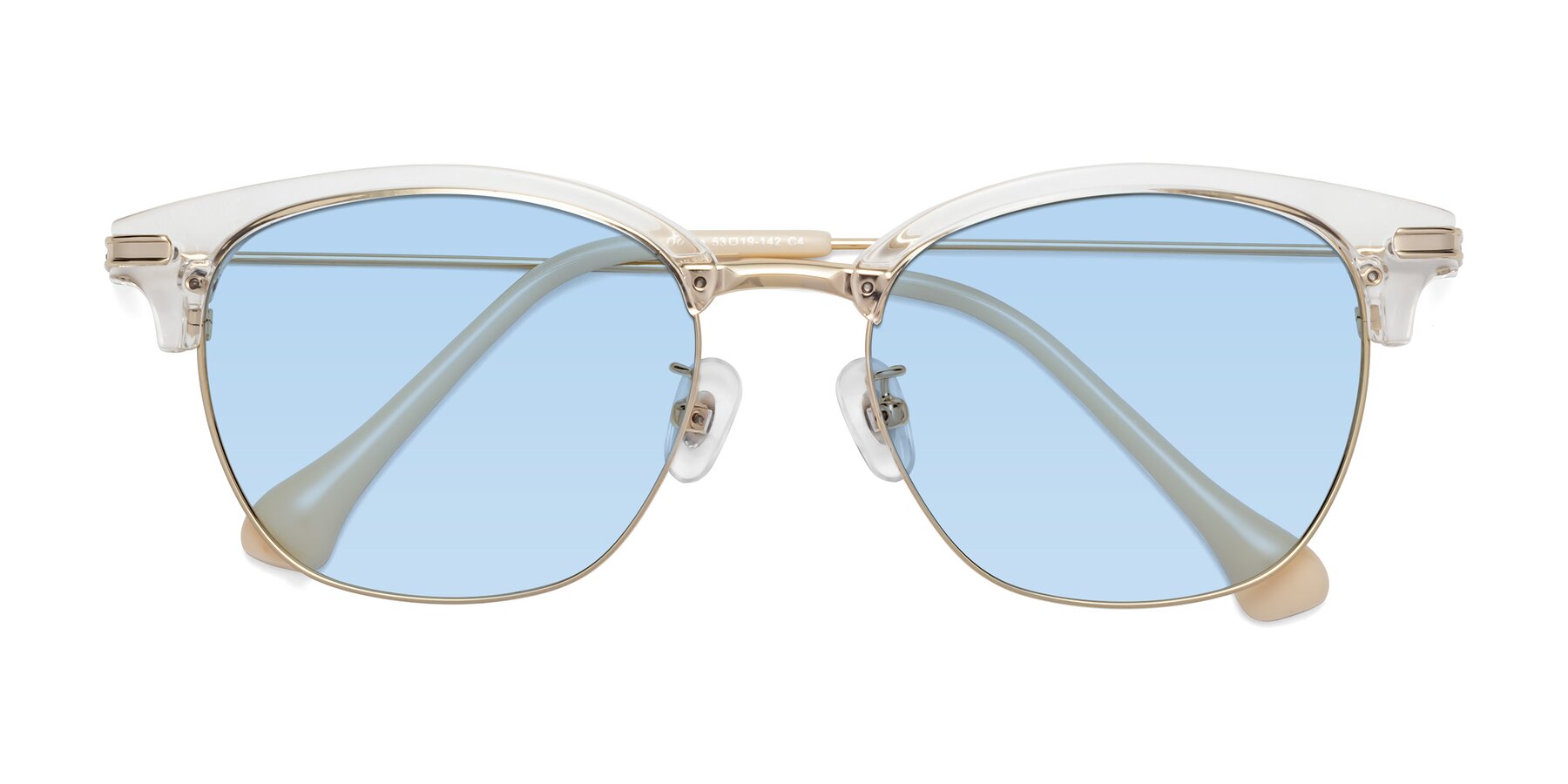 Folded Front of Obrien in Clear-Gold with Light Blue Tinted Lenses