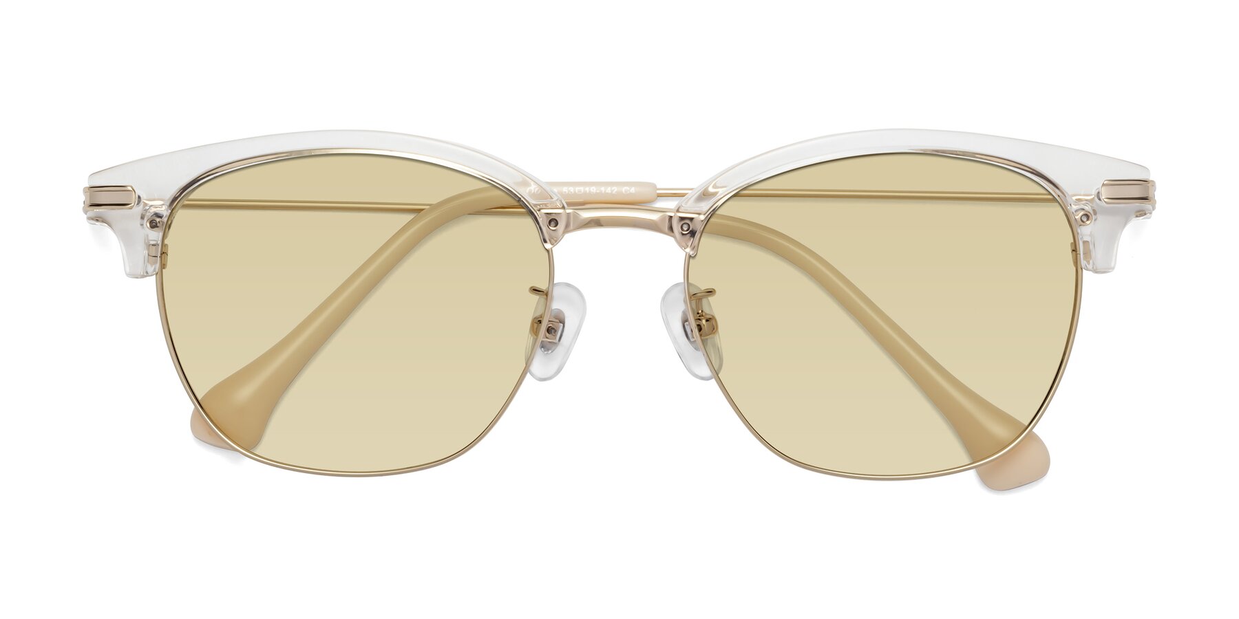 Folded Front of Obrien in Clear-Gold with Light Champagne Tinted Lenses