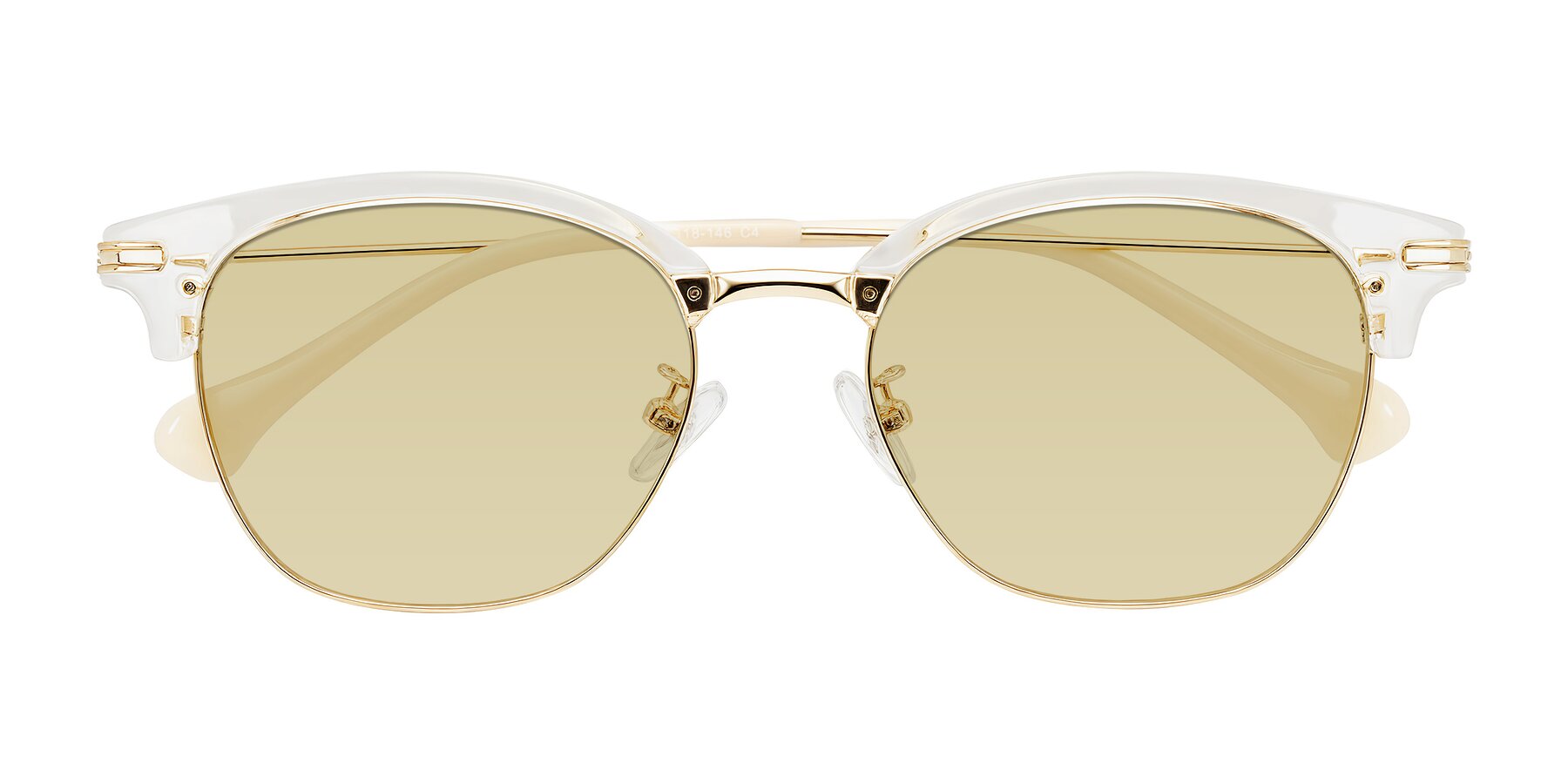 Folded Front of Obrien in Clear/Gold with Light Champagne Tinted Lenses
