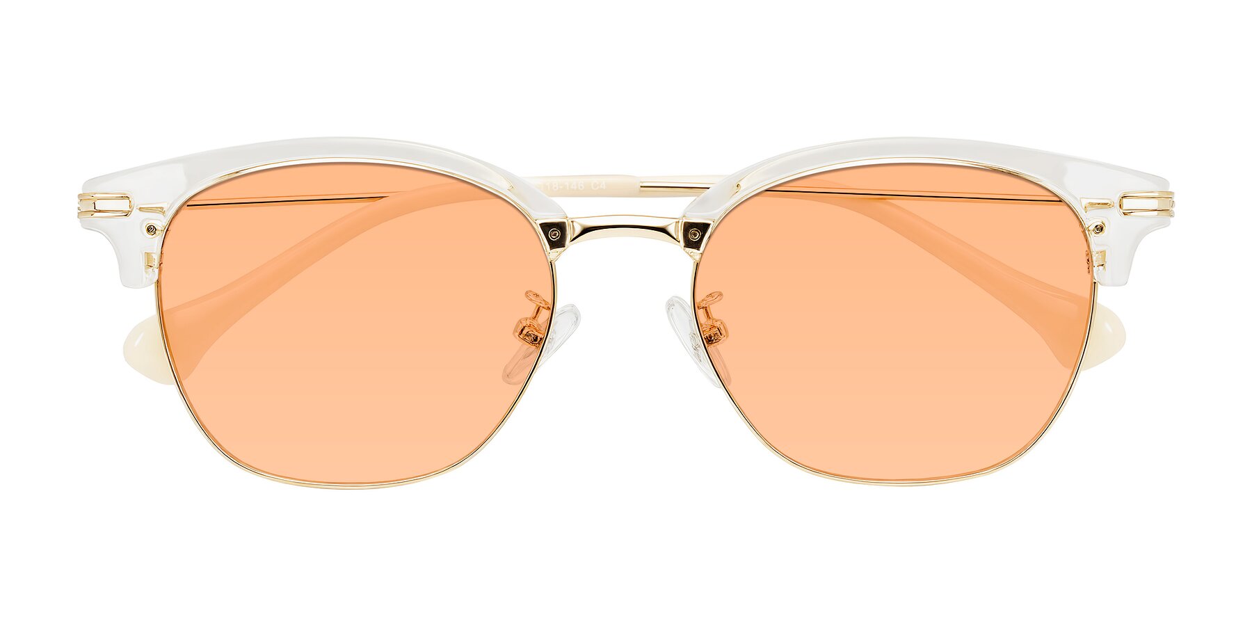 Folded Front of Obrien in Clear/Gold with Light Orange Tinted Lenses