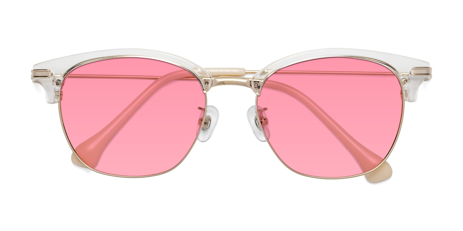 Folded Front of Obrien in Clear-Gold with Pink Tinted Lenses