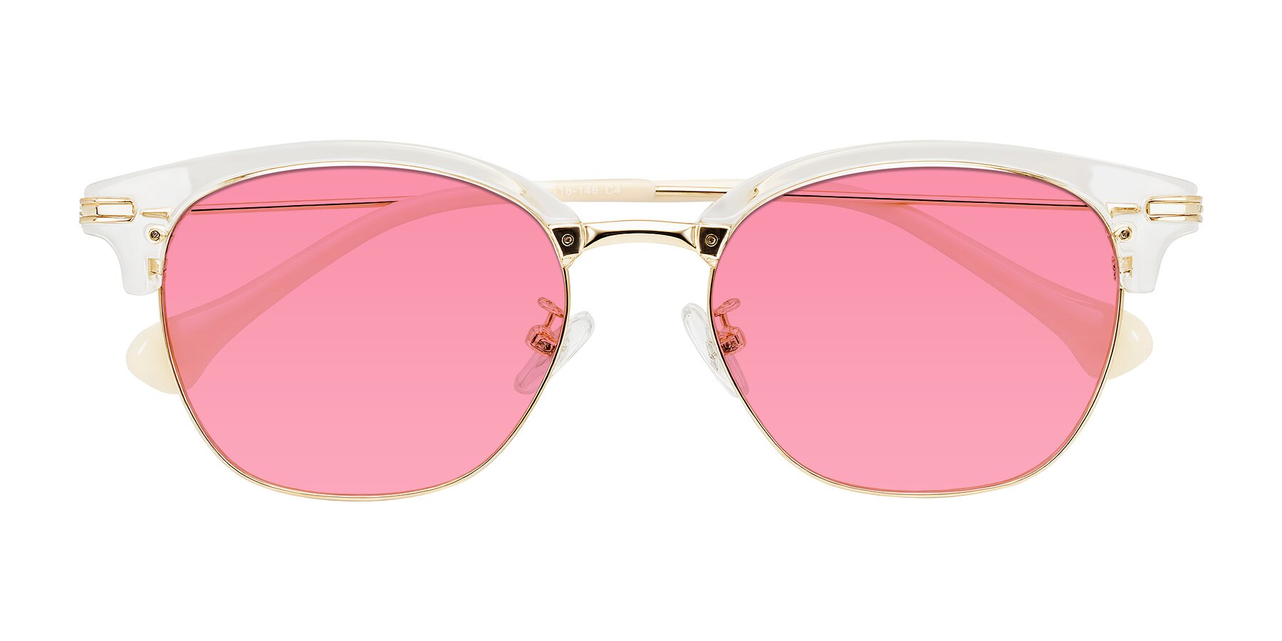 Folded Front of Obrien in Clear/Gold with Pink Tinted Lenses