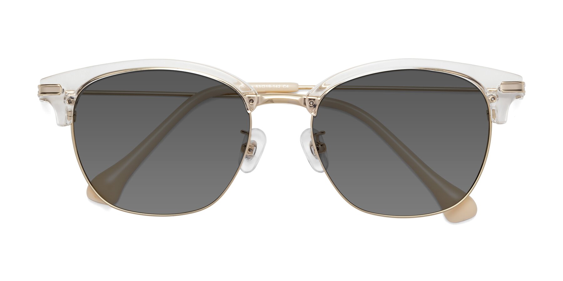 Folded Front of Obrien in Clear-Gold with Medium Gray Tinted Lenses