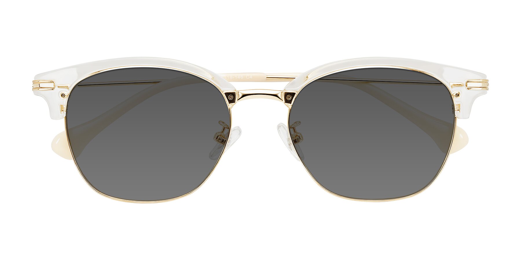 Folded Front of Obrien in Clear/Gold with Medium Gray Tinted Lenses