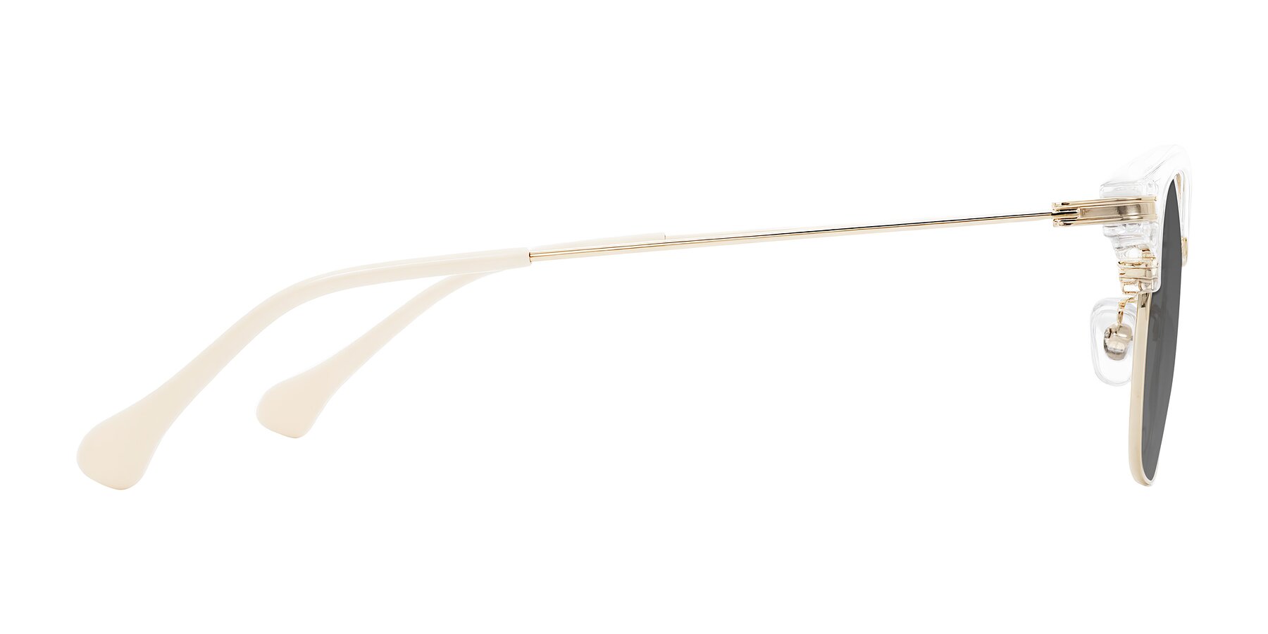 Side of Obrien in Clear/Gold with Medium Gray Tinted Lenses