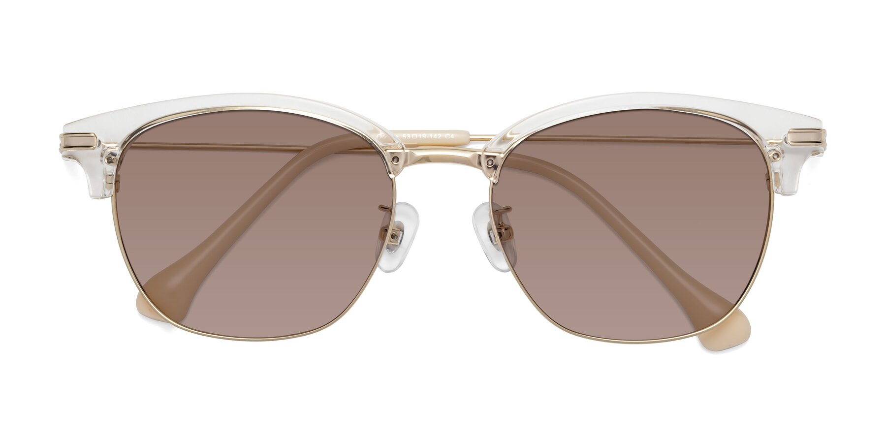 Folded Front of Obrien in Clear-Gold with Medium Brown Tinted Lenses